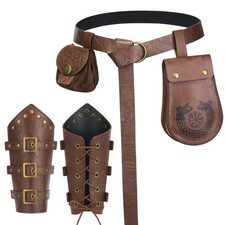 YESSA 4PCS Renaissance Accessories,Viking Belt Free Size, Brown
