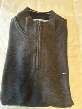 Tommy Hilfiger Men's Quarter Zip Pullover Sweater Size Large Dark Gray