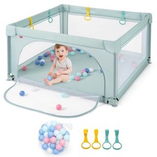Baby Playpen Infant Large Safety Play Center Yard w/ 50 Ocean Balls Grey