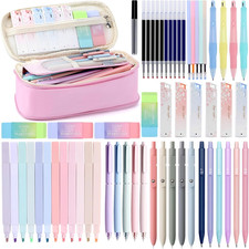 59 PCS Aesthetic School Supplies with Cute Pencil Case, Pastel Highlighters Blac