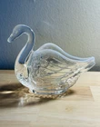 Fenton Art Glass Swan White Opalescent Clear Open Dish Trinket Figurine