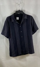 Sandro Men Blue Short Sleeve Vertical Stripe Button Up Size Medium