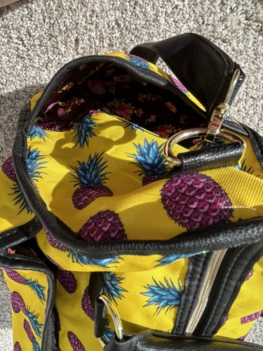 Betsey Johnson Weekender Duffle Travel Bag Yellow Pineapple Shoulder Strap - Picture 9 of 12