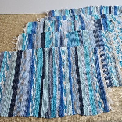 Rag Rug Placemats Blue Set 5 Shades of Blue Woven Coastal Farmhouse Table Mats