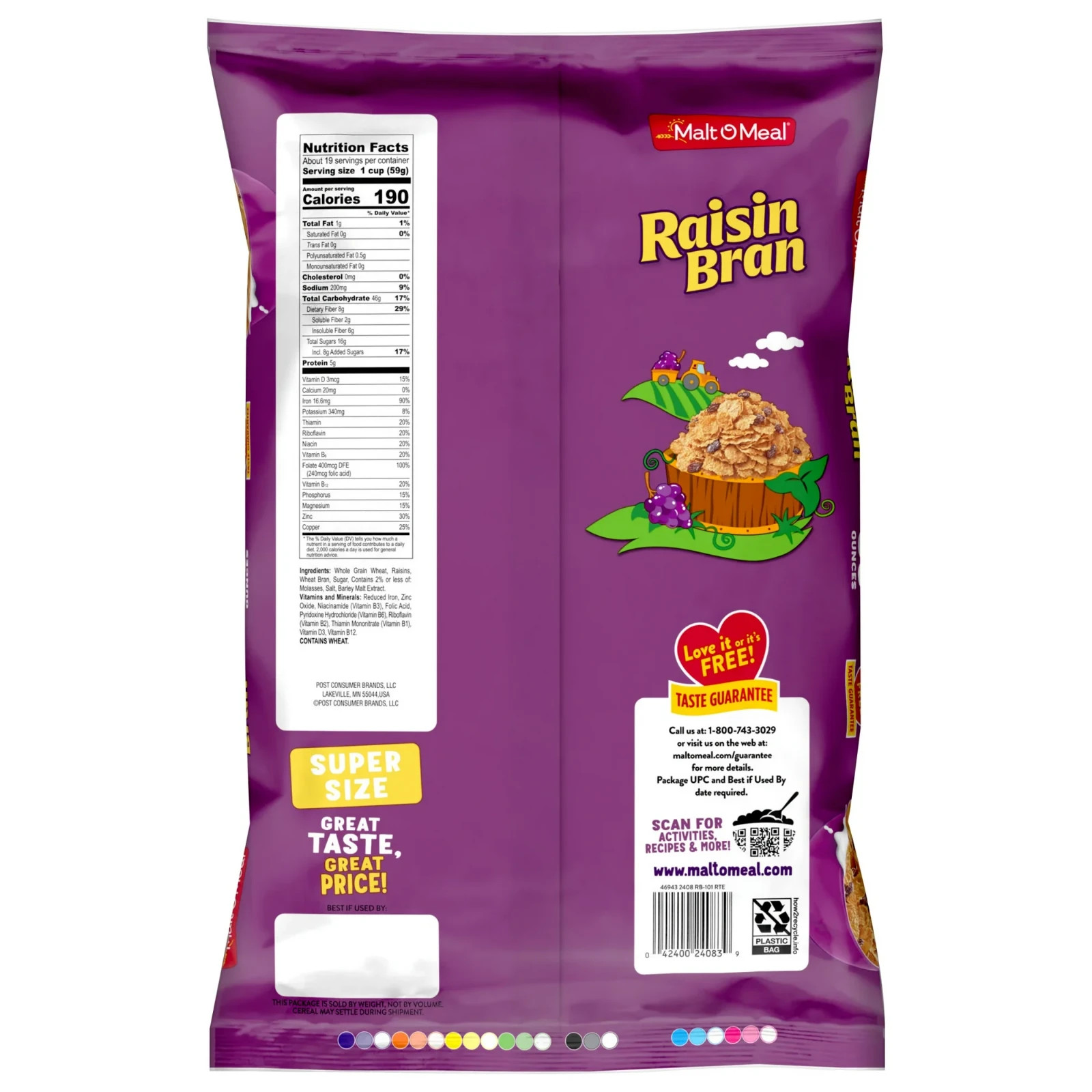 Malt-O-Meal Raisin Bran Cereal, Crunchy Family Size  Crunchy 39 oz