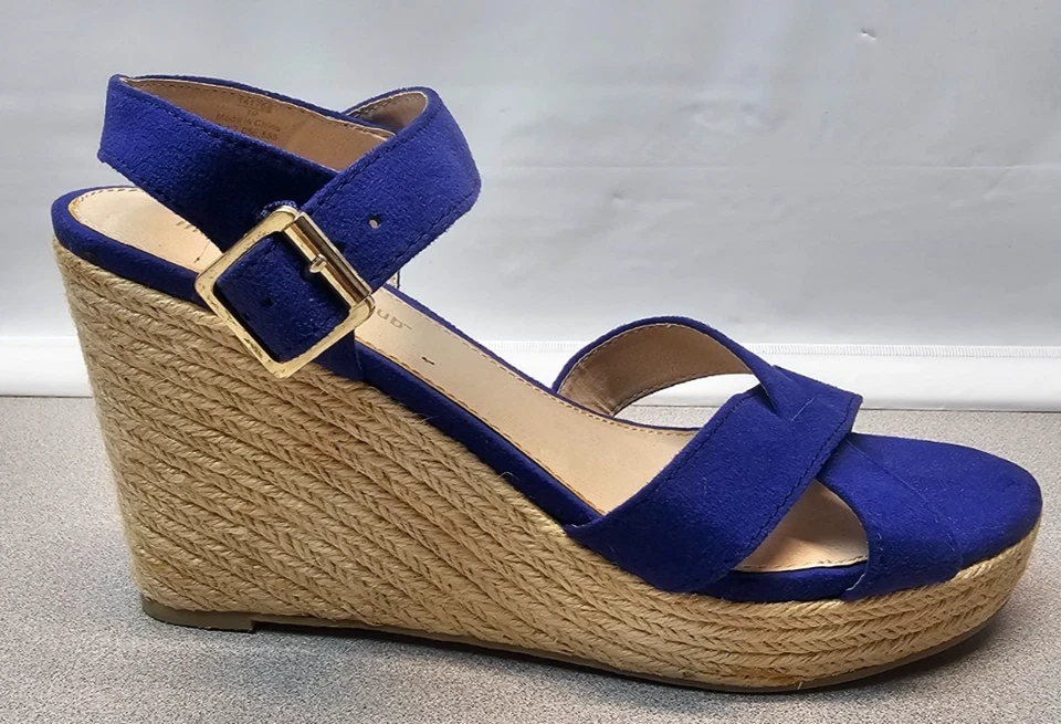 Sandalias de cuña Montego Bay Club para mujer talla 9,5 azules dedos abiertos cuerda correa para el tobillo Foto 4 de 4