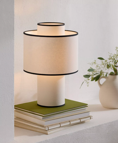 John Lewis Scandi Tiered Table Lamp Natural White + Black H40cm
