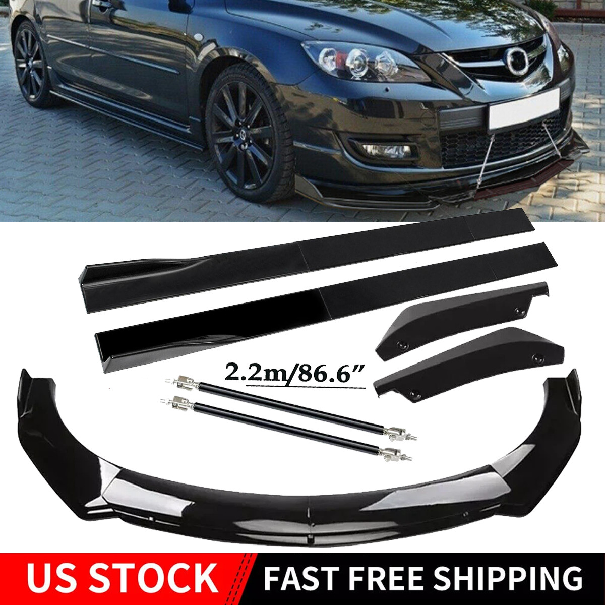 For Mazda 3 Hatchback Front Bumper Lip Spoiler + Side Skirts + Rear Lip