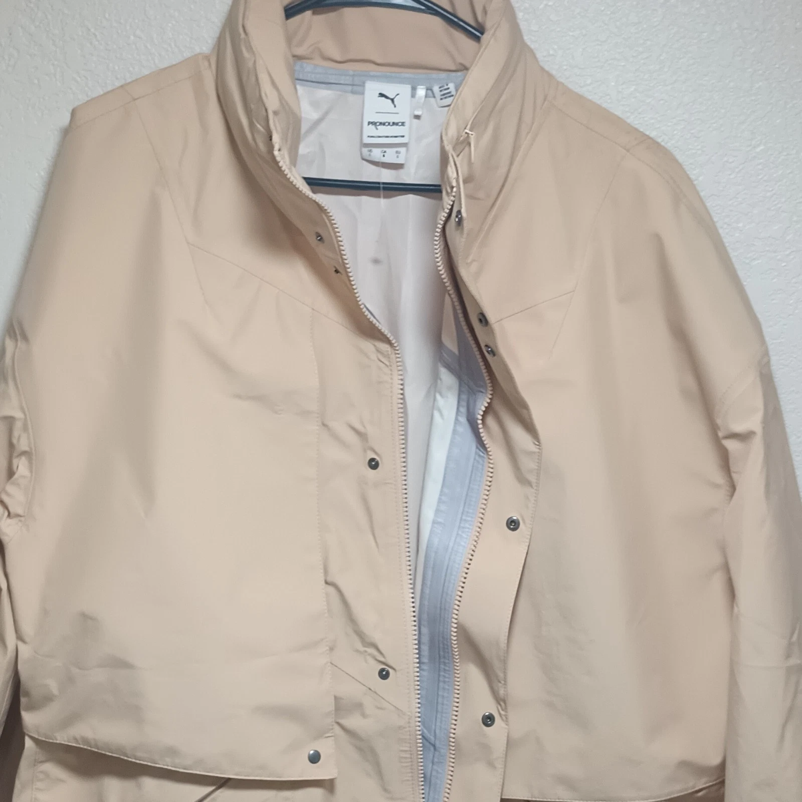 PUMA Pronounce Men's Beige Mid-Length Jacket Size L Stand-Up Collar Hidden Hood image 6