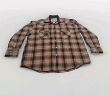 Jesse James Work Wear Shirt Mens L West Coast Choppers Orange Plaid Pearl Snap