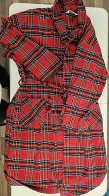 The Vermont Country Store Red Tartan Plaid Flannel Lined Bathrobe Mens Medium