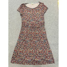 Boden Womens Floral Jersey Dress Short Sleeve Red Blue Pockets US 12R Casual