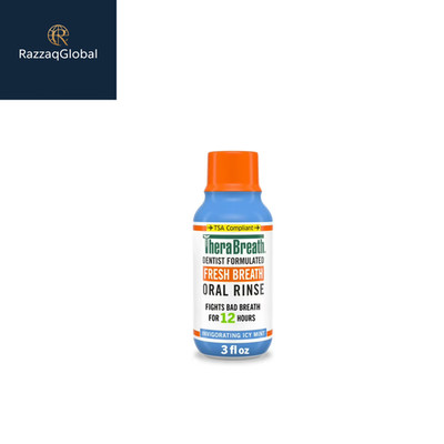 TheraBreath Icy Mint Mouthwash, Alcohol-Free, TSA Travel Size, 3 fl oz