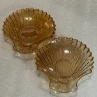Set of 2 Vintage Amber Depression Glass Pressed Sea Shell Candy/Trinket Dishes