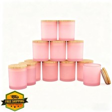 GLATABAM Frosted Powder Candle Jars 10oz 12pk Glass Jars Bamboo Lids