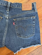 Levi's 501 Women  s Blue Denim Cut-Off Shorts 28 Raw Hem Distressed Button Fly