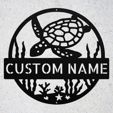 Custom Turtle Metal Sign Personalized Sea Ocean Beach House Decor Plaque Gift