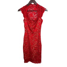 Akira Chicago Black Label Red Lace Bodycon Dress Small Mock Neck Y2K Cocktail