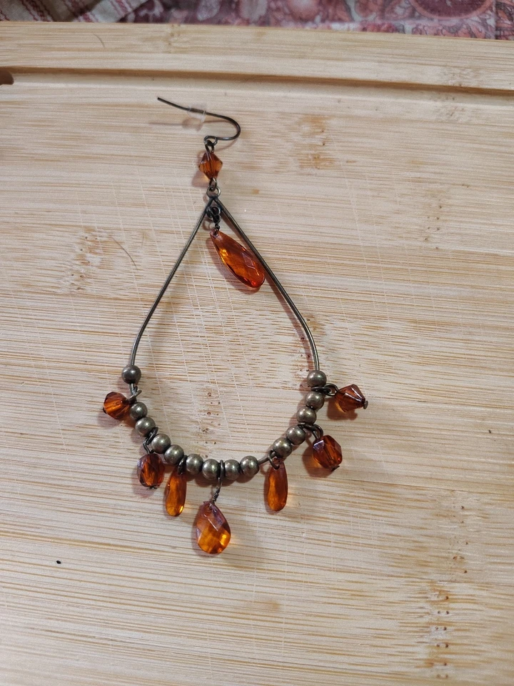 Moda Pendientes Naranja Tallado Vidrio Hoja Estrás Oro Pierced Gota Lote 95 Foto 2 de 2