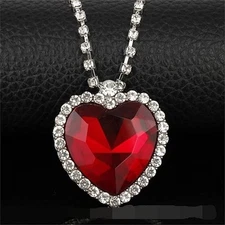 Red Titanic Heart of the Ocean Crystal Pendant Necklace Rhinestone Jewelry
