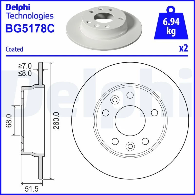 2x BRAKE DISC BG5178C FOR NISSAN HR10DDT 1.0L 3cyl JUKEHR16DE 1.6L 4cyl JUKE - Image 2 of 4
