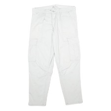 ZARA Mens Cotton Blend White Regular Cargo Trousers W32 L30 Casual Pockets Zip