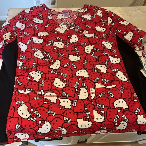 Scrub-Hello Kitty, 2xl Red Nurse Medical Vet Top 2 Pockets-V-Neck- - Picture 2 of 7