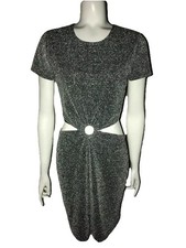 H & M Sexy Dress Cutouts Side Back Cocktail Party SIZE 10 Black Silver Shimmer
