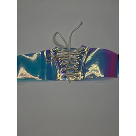 Holographic Iridescent Lace Up Wide Elastic Belt Corset Waist Cincher