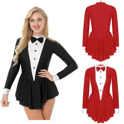 Women's Tuxedo Fancy Dress Costume Novelty Black White Long Sleeve Ruffle  Dress | eBay