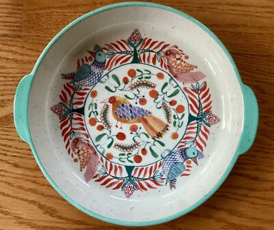 Anthropologie Annevieve Pie Dish Birds Flowers Stoneware Brand