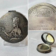 Vtg Norida Compact Woman With Fontage Curly Hair Refillable Powder Box USA