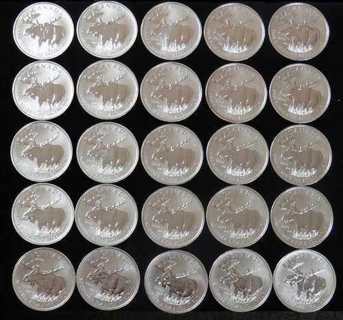  2012 SILVER CANADA ROLL (25) MOOSE WILDLIFE CHOICE MINT STATE COINS - Afbeelding 1 van 2