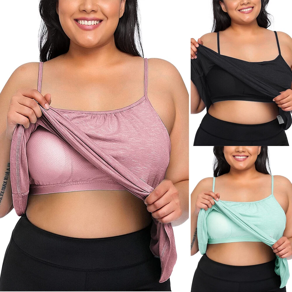 Plus Size Workout Flowy Loose Fit Tank Tops with Built in Bra Camisole for  Women