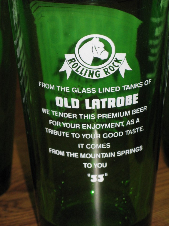 4 Rolling Rock Extra Pale Old Latrobe 33 Green 16 oz Beer Pint Glasses