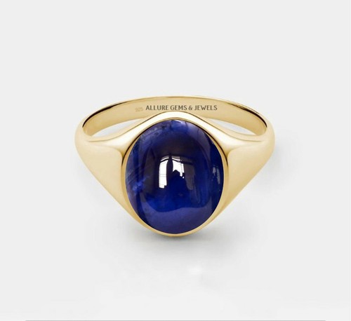 Men Sapphire Ring, Blue Sapphire Ring, Mens Gold Pinky Ring Mens Sapphire Signet - Picture 3 of 5