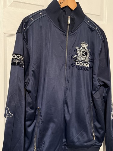 Coogi Jacket L Blue Full Zip Track Jacket Hip Hop Embroidered Western Y2K - Picture 2 of 5