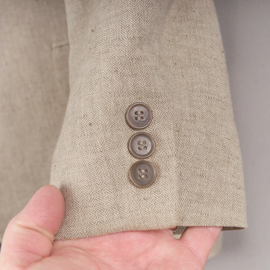 Abrigo deportivo Claiborne Blazer para hombre 42L beige mezcla de lino 3 botones Foto 4 de 4
