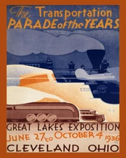 POSTER TRANSPORTATION PARADE OHIO 1936 TRAIN AIRPLANE BUS VINTAGE REPRO FREE S/H