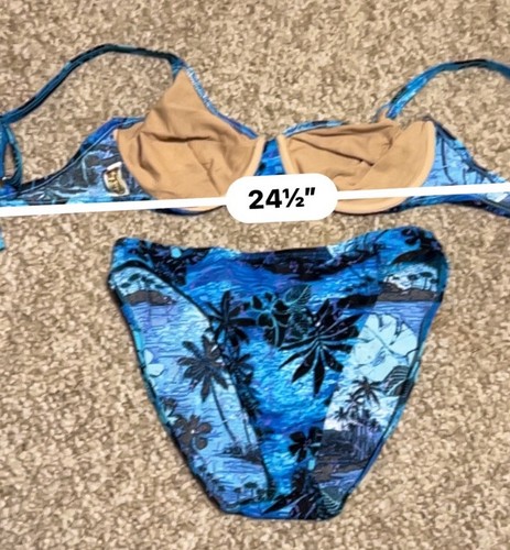 Point Connection Womens bikini large two piece light Dark Blue Floral Palm Trees - Picture 5 of 7