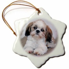 3dRose Shih Tzu puppy 3 inch Snowflake Porcelain Ornament