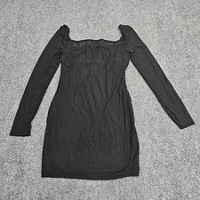 WDIRARA Women's Square Neck Mesh Long Sleeve Ruched Bodycon Short Dress Black