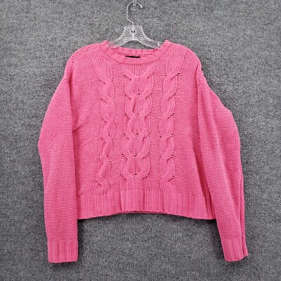 American Eagle Sweater Womens XL Pink Chenille Cable Knit