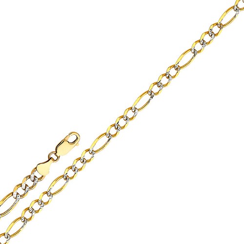 Men's Ladies 14k Pave 100% Real Gold Hollow Figaro Cuban Link Chain Necklace New - Picture 2 of 11