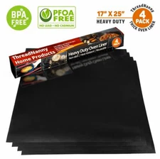Pack of 4 Large Thick Non Stick Oven Liners Mat Heavy Duty - Teflon,17"x 25"