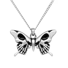 skull wings butterfly necklace stainless steel 17"-19" by Controse