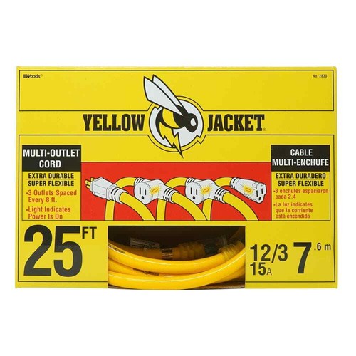 25 ft. 12/3 STW Multi-Outlet (3) Outdoor Heavy-Duty Extension Cord with Power Li