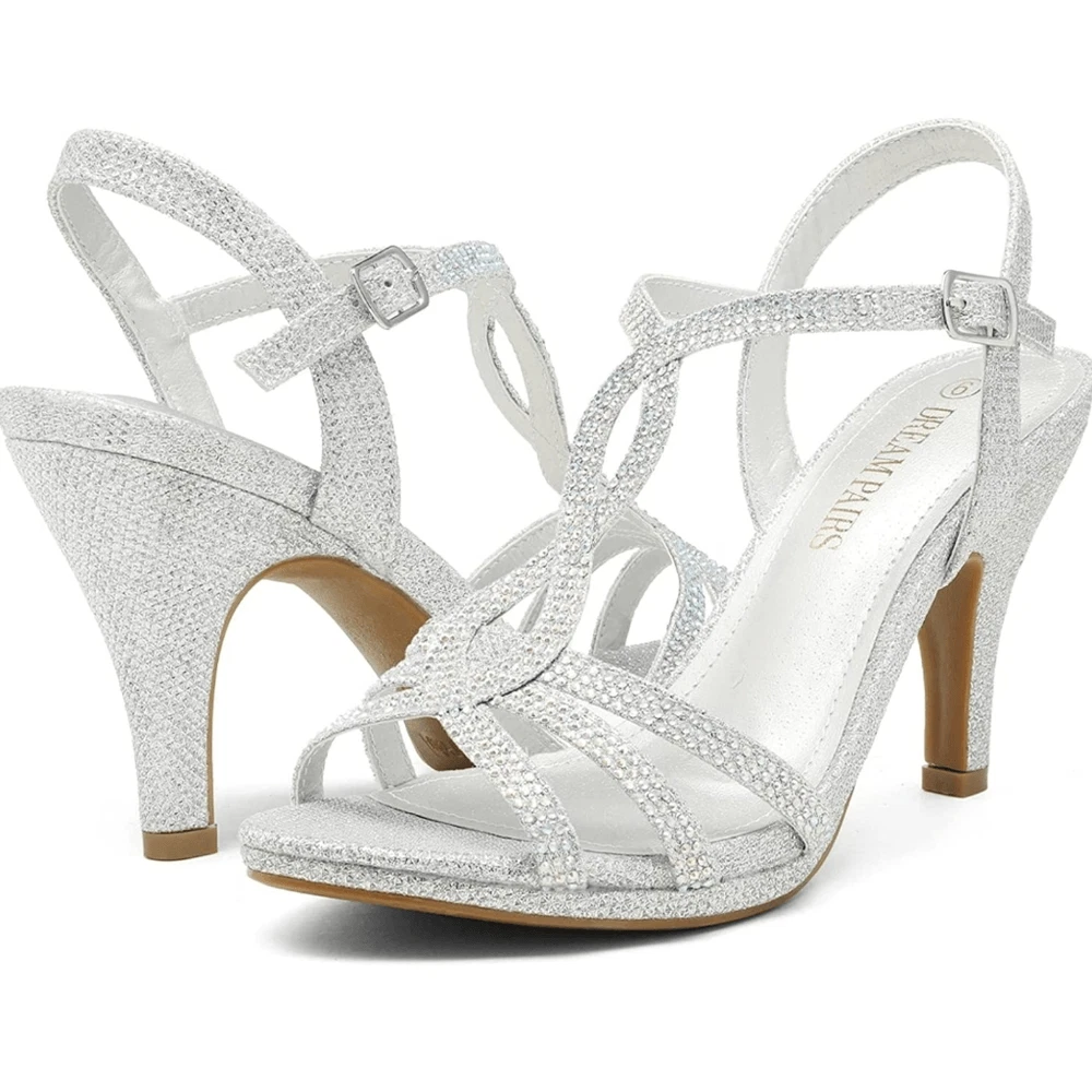 Silver dress shoes 1 inch heels cheap