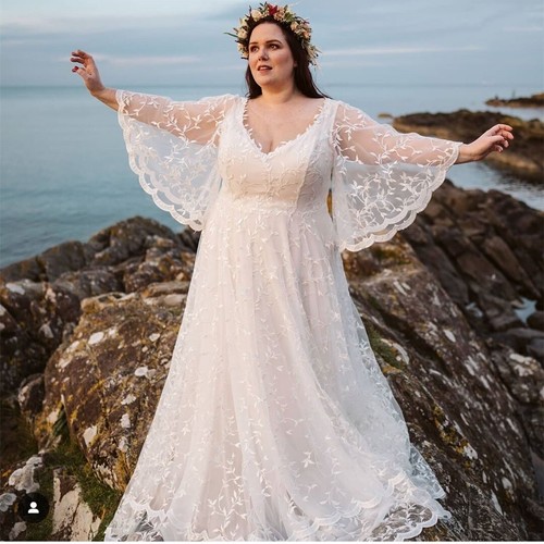 Plus Size Lace Wedding Dress Batwing 