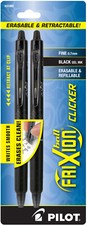 Pilot FriXion Clicker Erasable Gel Pens in Black - Pack of 2 - NEW - Japan